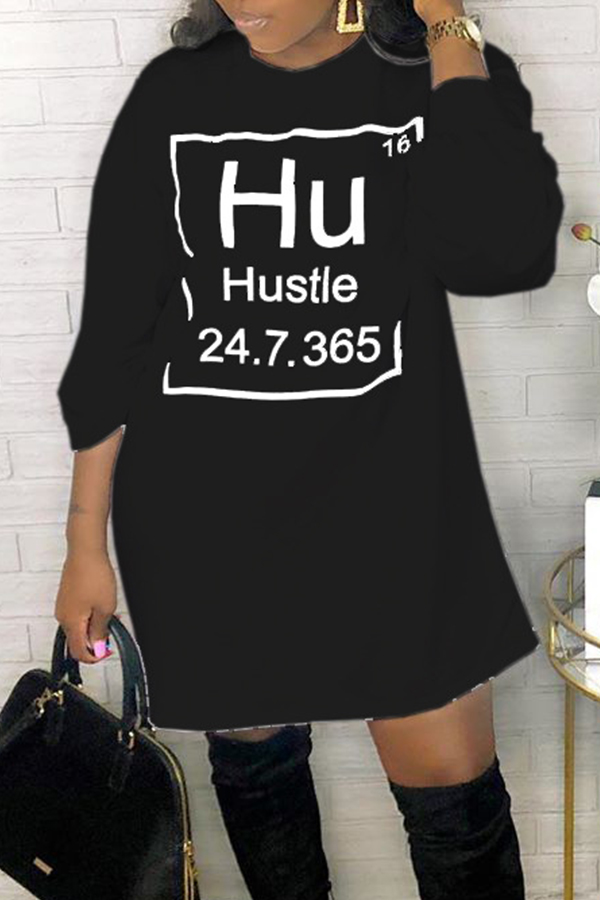

Lovely Casual Letter Printed Black Mini Dress