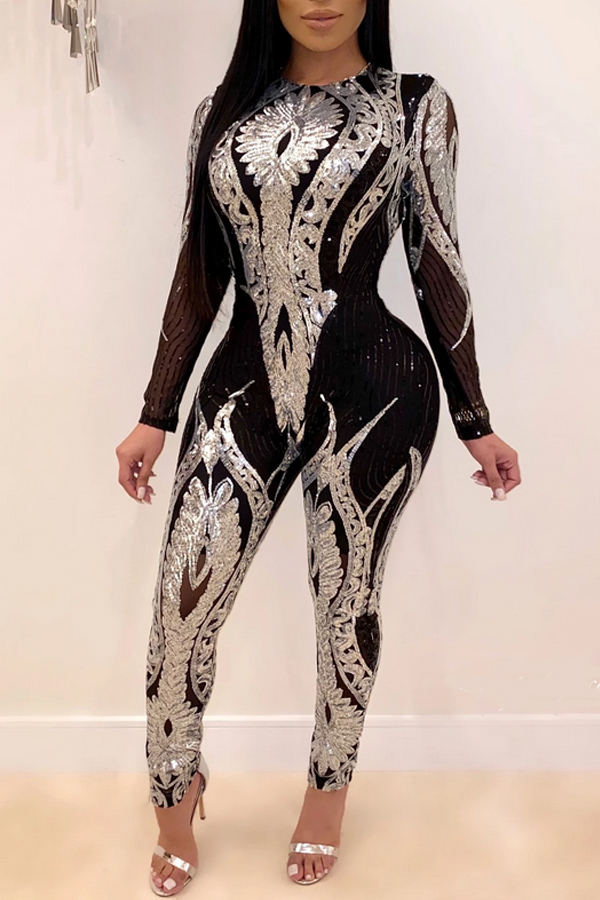 

Lovely Trendy Patchwork Silver One-piece Jumpsuit