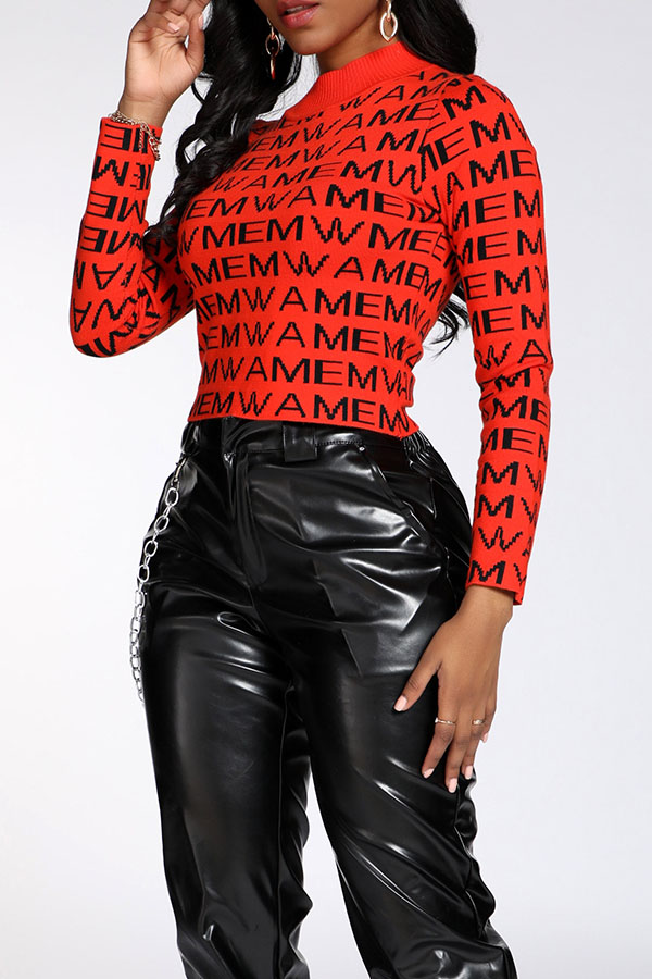 

Lovely Casual Letter Printed Red Sweater