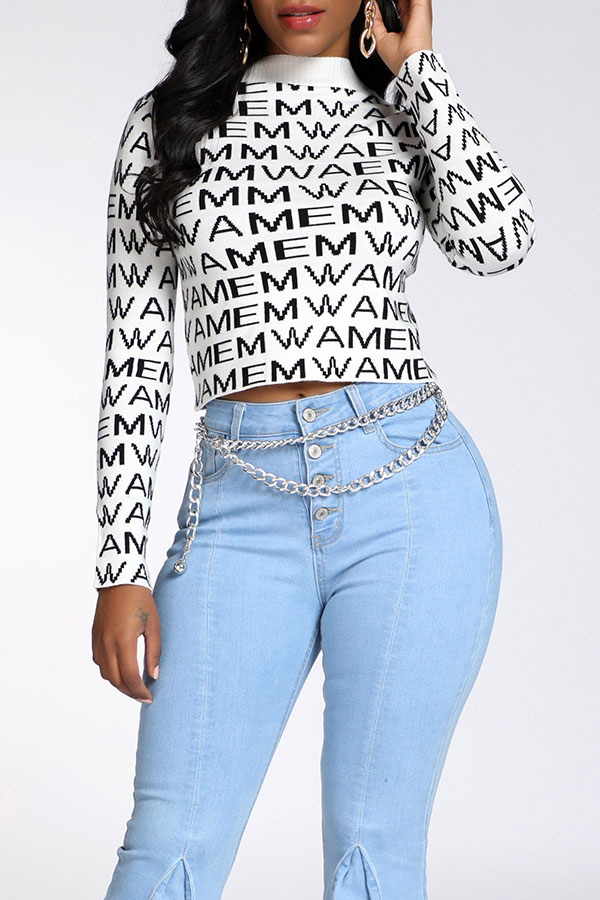 

Lovely Casual Letter Printed White Sweater