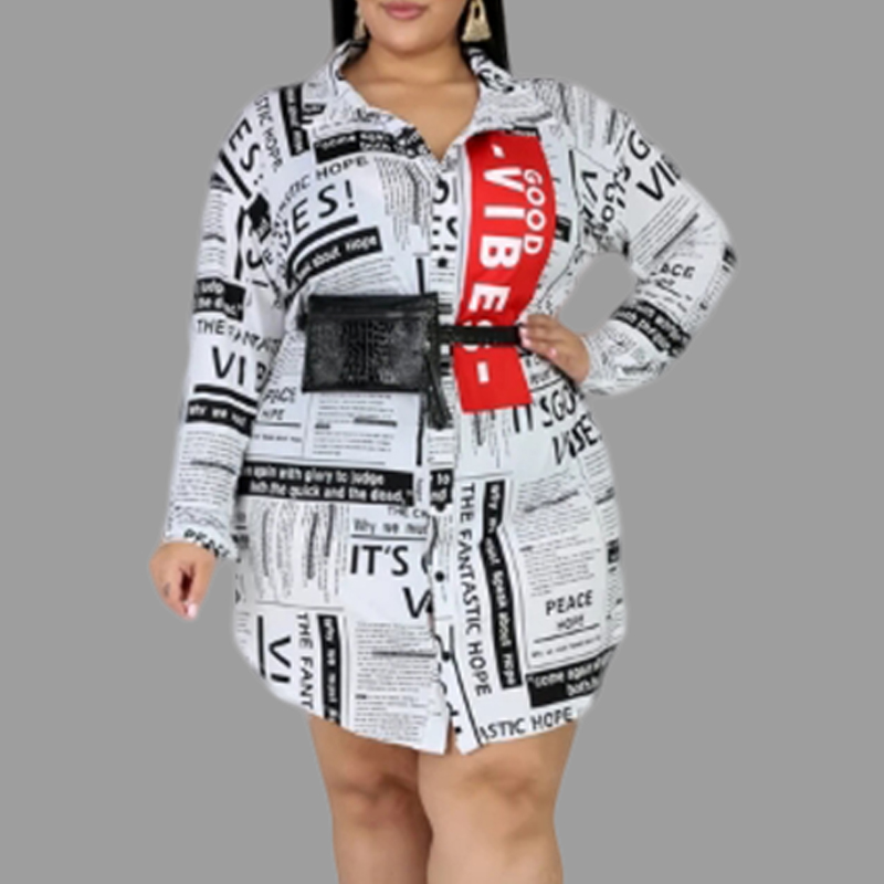 

Lovely Casual Letter Printed White Plus Size Mini Dress
