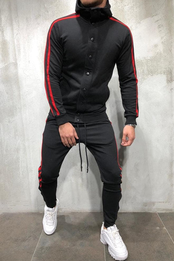 

Lovely Casual Buttons Design Black Two-piece Pants Set
