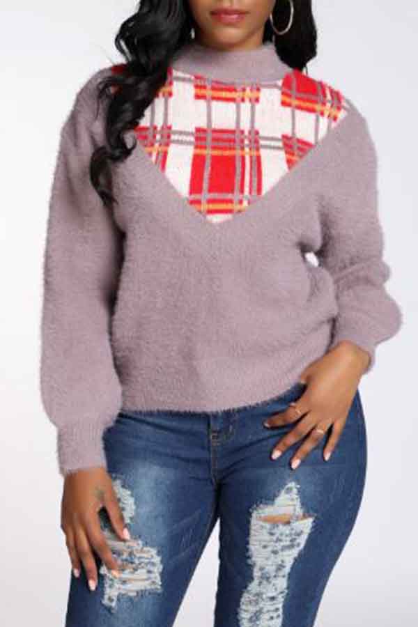 Cheap Sweaters & Cardigans Lovely Casual Patchwork Dusty Pink Sweater