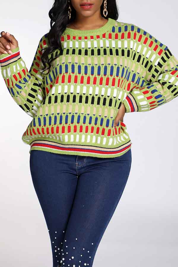 Cheap Sweaters & Cardigans Lovely Casual O Neck Geometric Green Sweate