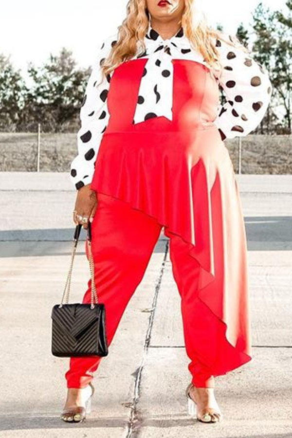 Cheap Plus Size Jumpsuit Lovely Trendy Dot Printed Red Plus Size One-p