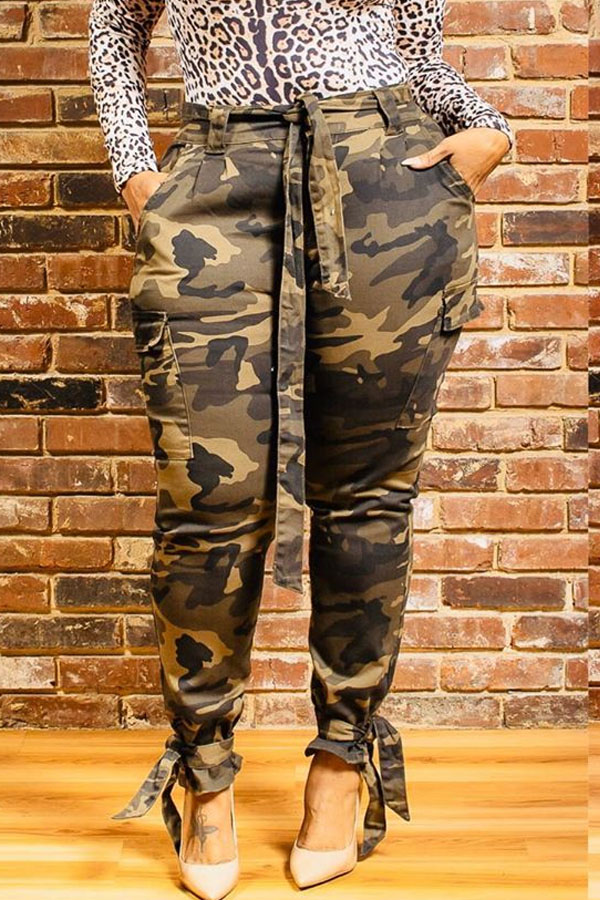 

Lovely Casual Camouflage Printed Army Green Plus Size Pants, Army green camouflag