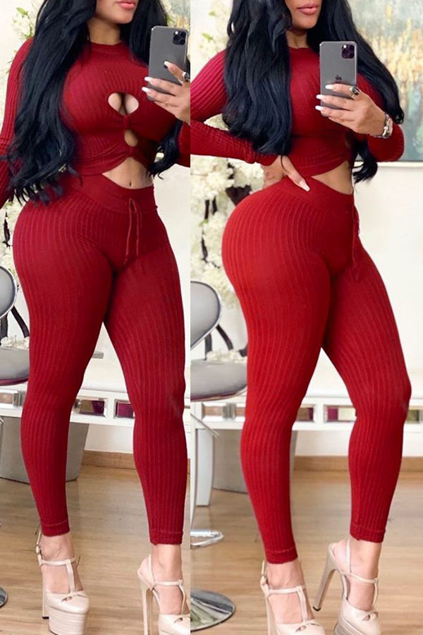 Cheap Two-piece Pants Set Lovely Sexy Hollow-out Red Two-piece Pants S