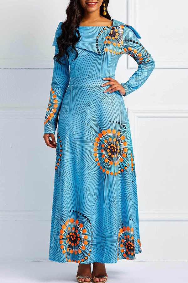 

Lovely Casual Printed Baby Blue Ankle Length Dress