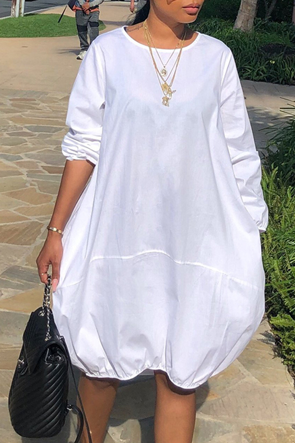 

Lovely Trendy O Neck Loose White Knee Length Dress