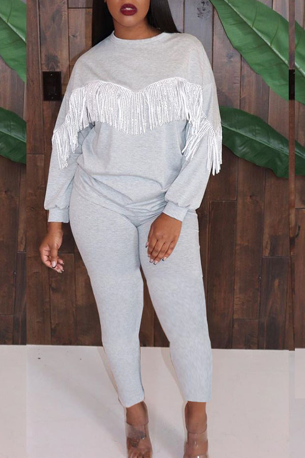 

Lovely Casual Tassel Design Grey Two-piece Pants Set