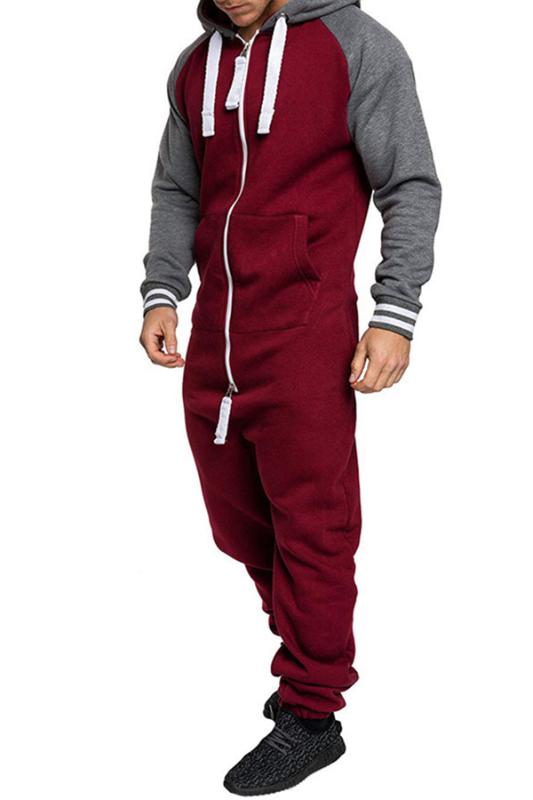 

Lovely Casual Hooded Collar Patchwork Red Two-piece Pants Set