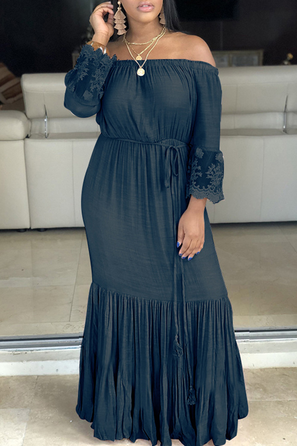 

Lovely Sweet Ruffle Design Blue Floor Length Cake Dress