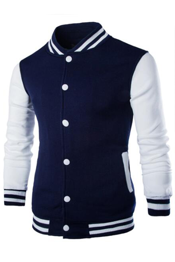 

Lovely Casual Patchwork Navy Blue Jacket