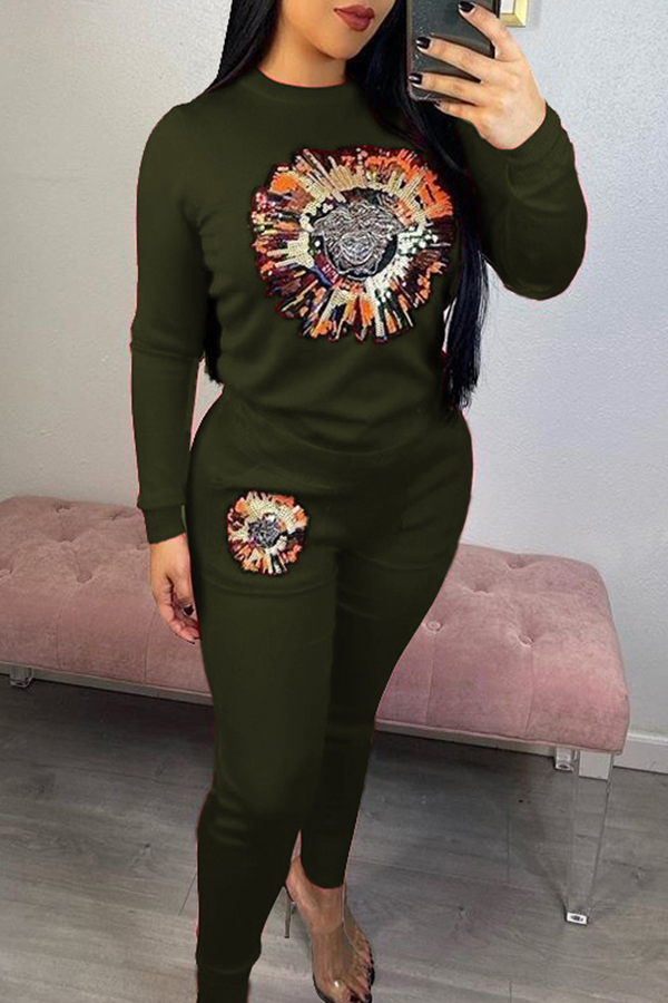 

Lovely Casual Printed Army Green Two-piece Pants Set