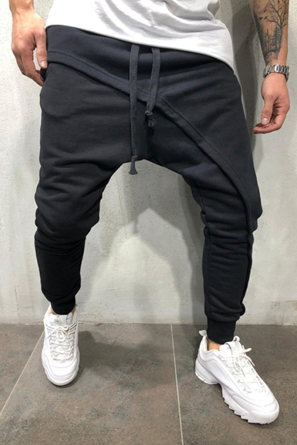 

Lovely Casual Drawstring Patchwork Black Pants