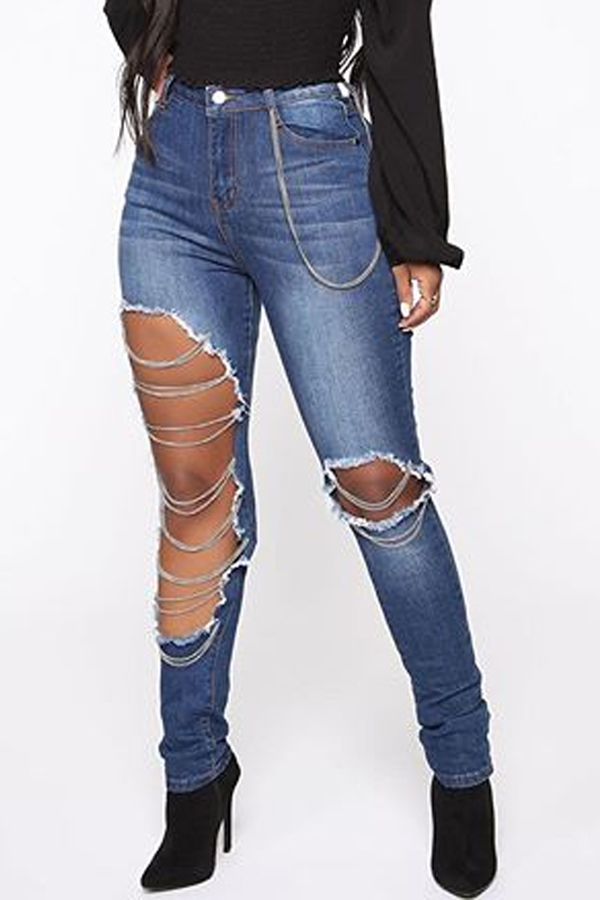 

Lovely Chic Broken Holes Blue Jeans