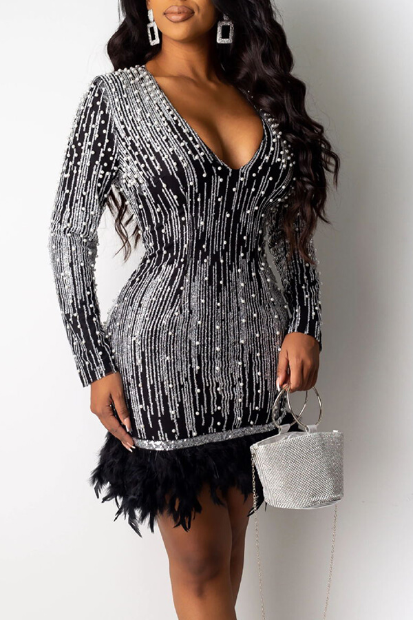 

Lovely Party V Neck Patchwork Black Mini Prom Dress
