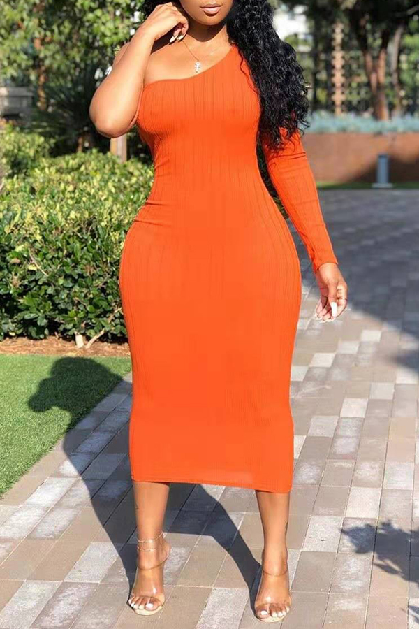 

Lovely Trendy One Shoulder Croci Mid Calf Dress