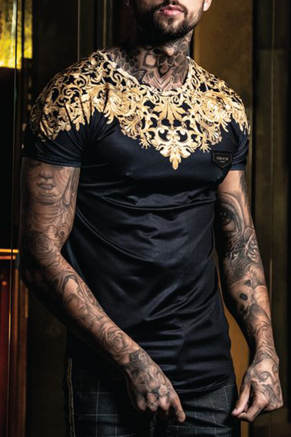 

Lovely Casual O Neck Printed Black T-shirt