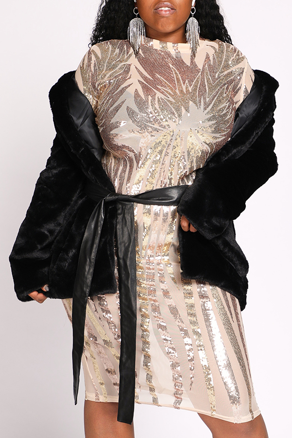 

Lovely Trendy Lace-up Black Plus Size Coat