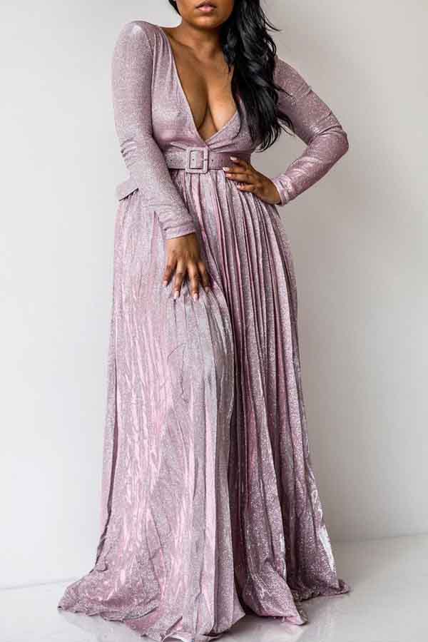 

Lovely Sweet Deep V Neck Pink Dress