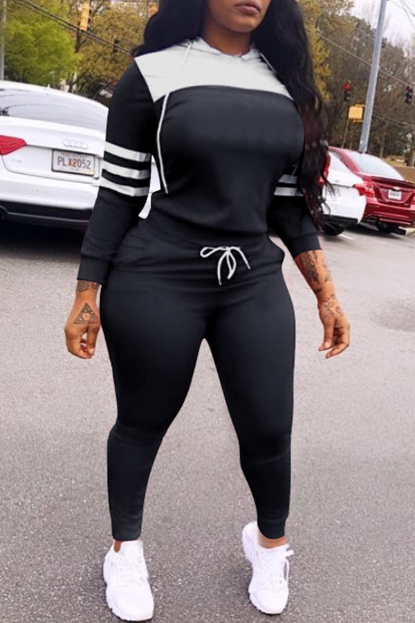 

Lovely Leisure Patchwork Black Two-piece Pants Set