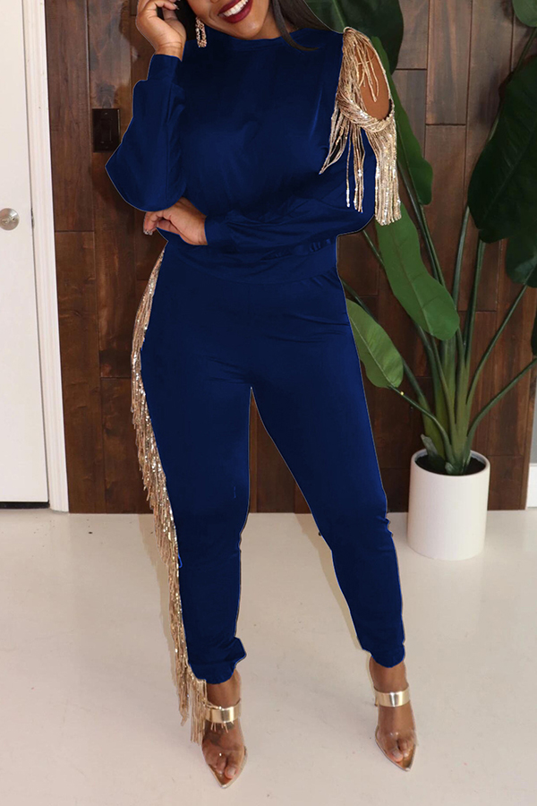 

Lovely Party Tassel Design Blue Two-piece Pants Set