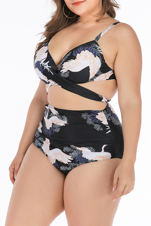 

Lovely Lace-up Black Plus Size Two-piece Swimwear