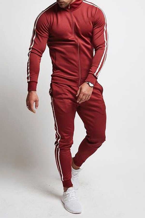 

Lovely Casual Striped Red Two-piece Pants Set