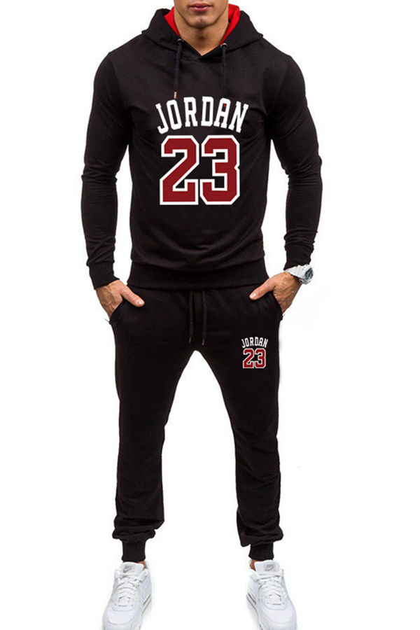 

Lovely Casual Hooded Collar Letter Black Two-piece Pants Set