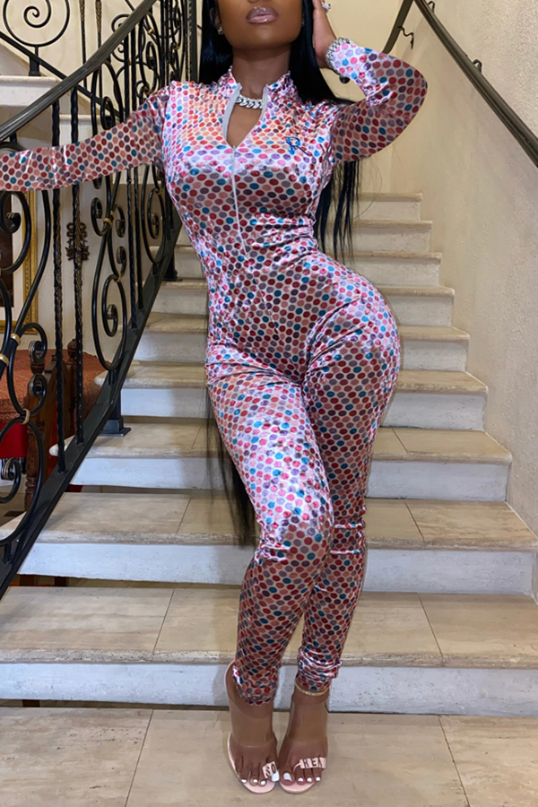 

Lovely Chic Dot Printed Multicolor One-piece Jumpsuit, Multi