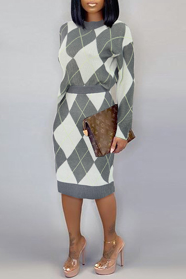 

Lovely Casual Plaid Grey Two-piece Skirt Set