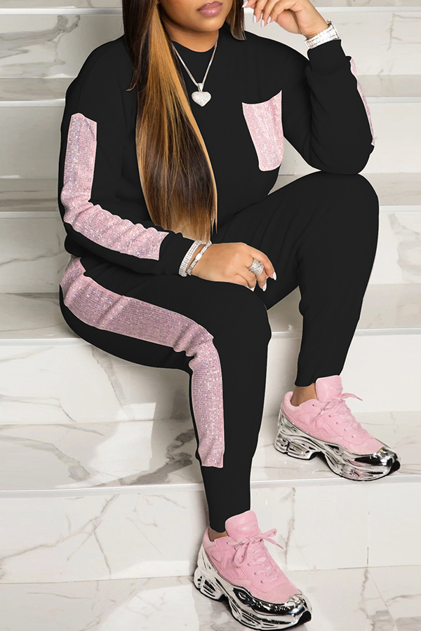

Lovely Trendy Patchwork Black Two-piece Pants Set