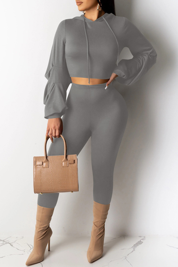 

Lovely Casual Hooded Collar Basic Grey Two-piece Pants Set