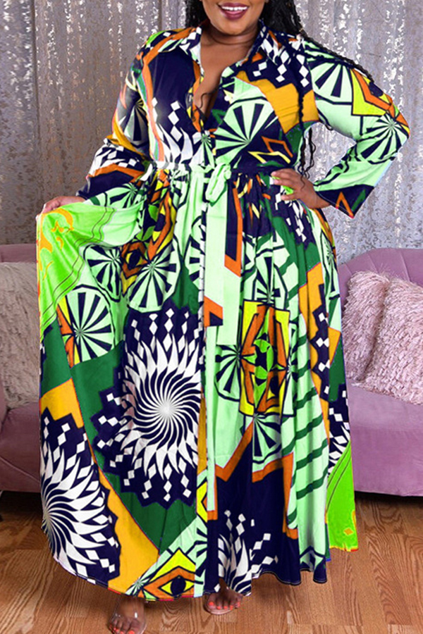 Lovely Casual Print Green Plus Size Maxi Dress