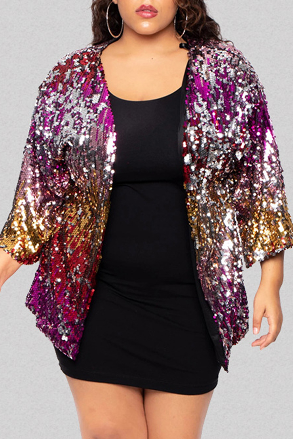 

Lovely Trendy Sequin Multicolor Plus Size Coat, Multi