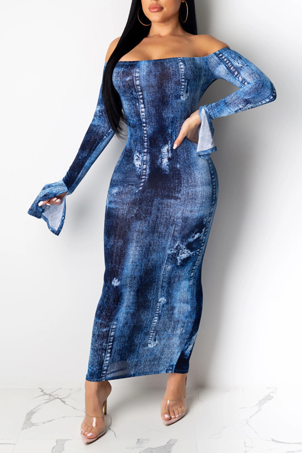 

Lovely Casual Skinny Blue Ankle Length Dress