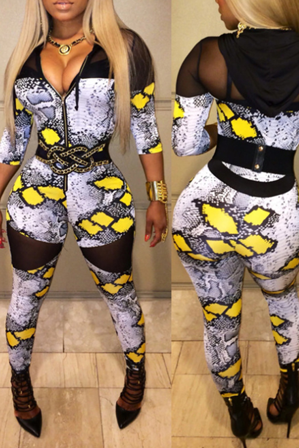

Lovely Sexy Patchwork Snakeskin Print One-piece Jumpsuit, Cobra
