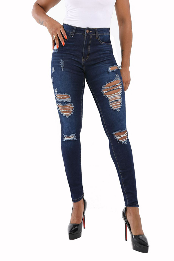 

Lovely Trendy Broken Holes Blue Jeans