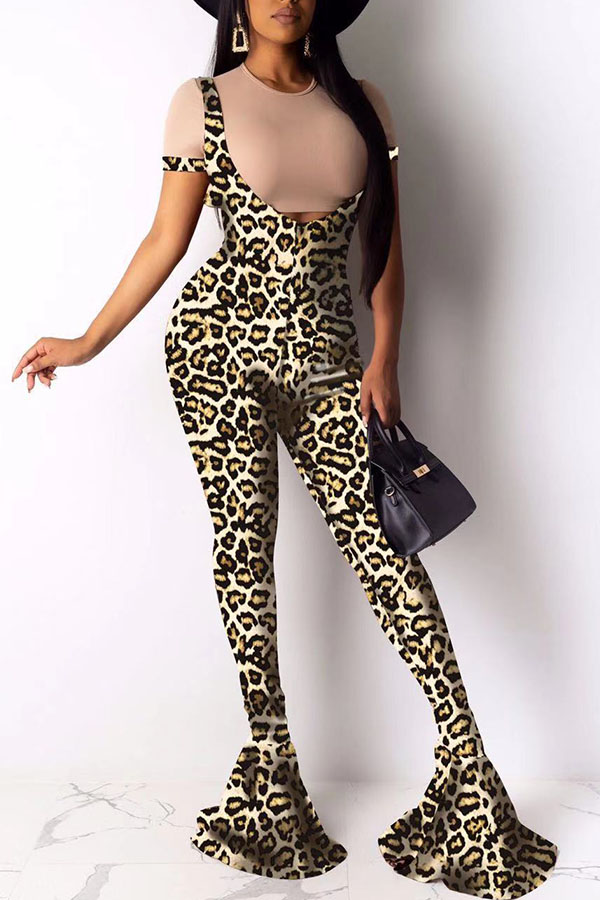 

Lovely Casual Leopard Backless One-piece Jumpsuit(Without T-shirt