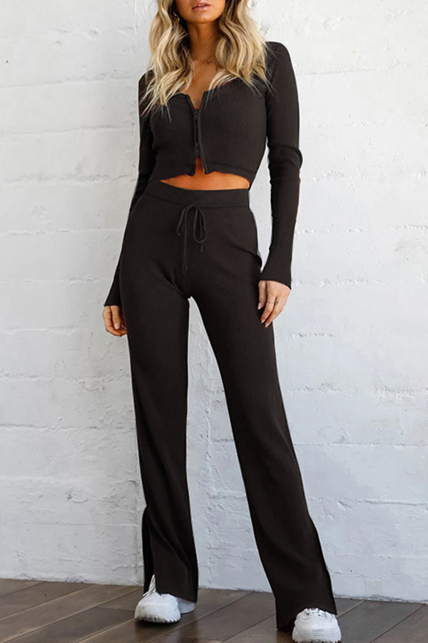 

Lovely Casual Crop Top Black Two-piece Pants Set