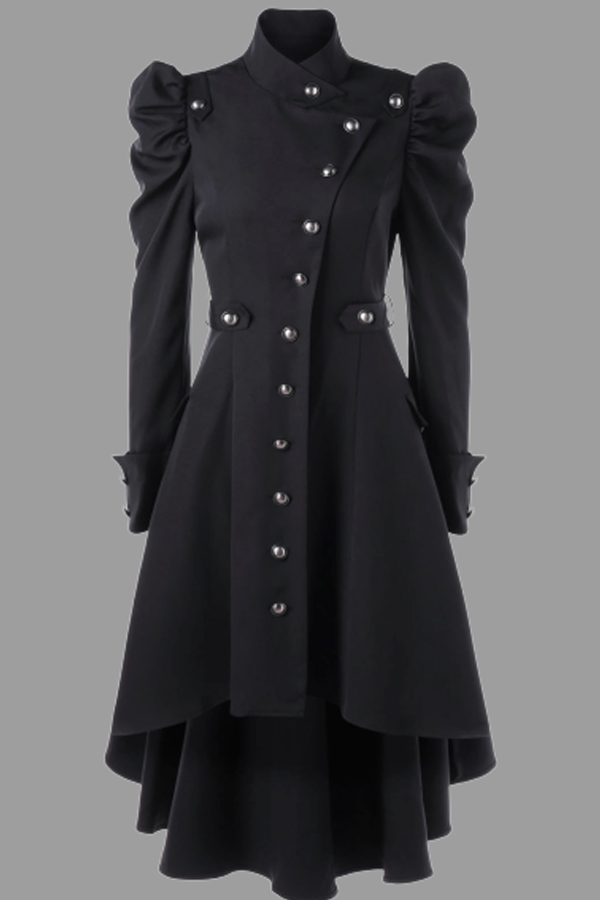 

Lovely Work Buttons Design Black Plus Size Coat