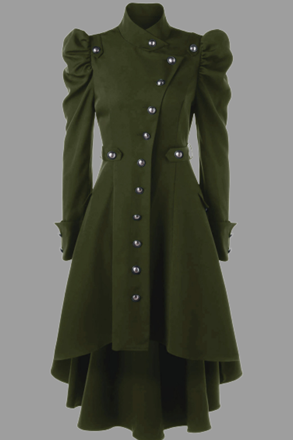 

Lovely Work Buttons Design Green Plus Size Coat