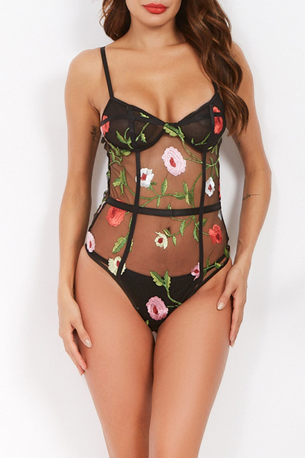 

Lovely Sexy Embroidered Design Black Teddies