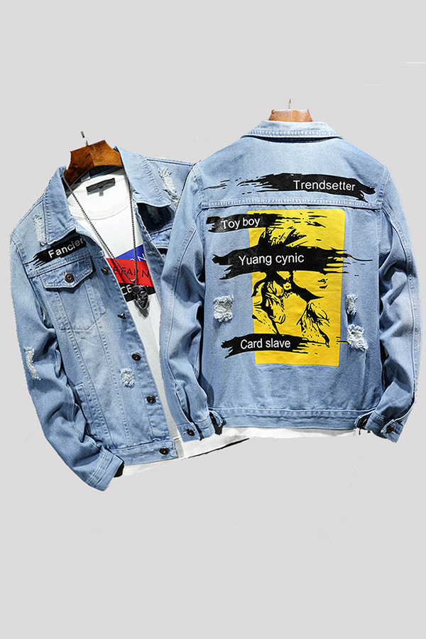 

Lovely Casual Buttons Design Baby Blue Cowboy Wear