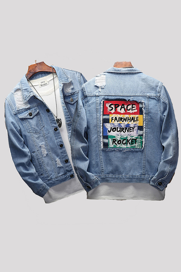 

Lovely Casual Pocket Patched Baby Blue Cowboy Wear