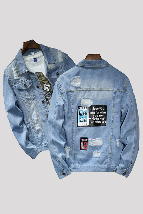 

Lovely Casual Buttons Baby Blue Cowboy Wear
