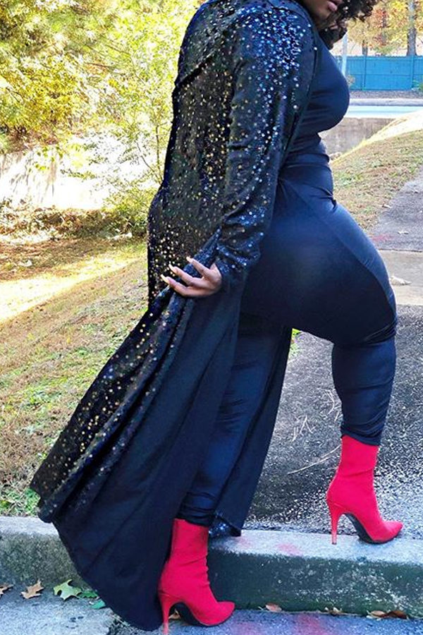 

Lovely Casual Loose Black Overlength Plus Size Coat