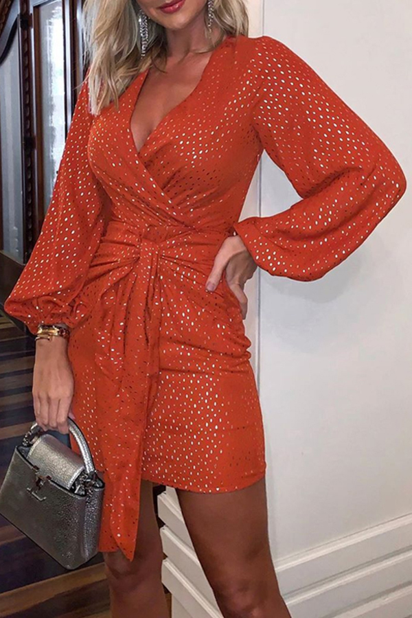 

Lovely Chic V Neck Knot Design Red Mini Dress