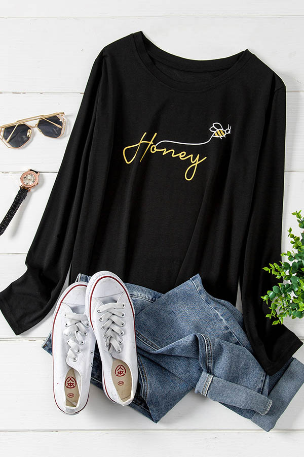 

Lovely Trendy Letter Print Black Plus Size T-shirt